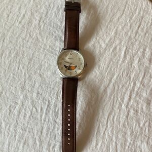 Fossil: Agent FS4846 Brown Leather Moonphase Analog Watch- Silver Tone